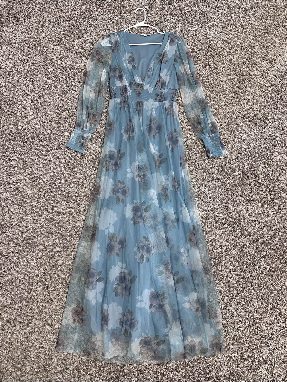 Baltic Born Blue Floral Maxi Dress with Sheer Long Sleeves